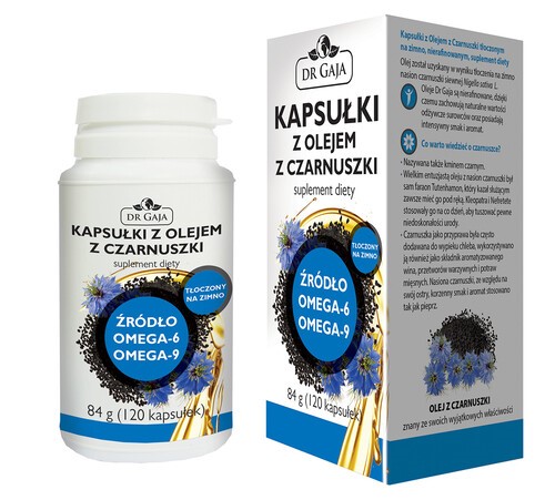 KAPSUŁKI Z OLEJEM CZARNUSZKI 500 mg Dr Gaja tłoczonym na zimno, nierafinowanym, suplement diety, 120 kapsułek