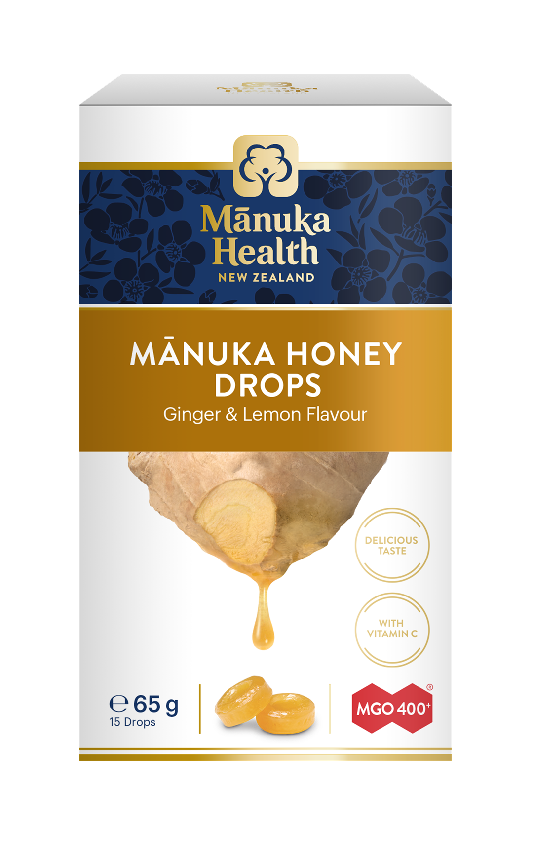 CUKIERKI Z MIODEM MANUKA MGO™ 400+ i witaminą C, o smaku imbirowo-cytrynowym