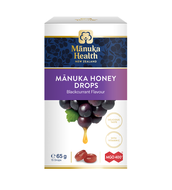 CUKIERKI Z MIODEM MANUKA MGO™ 400+ i witaminą C, o smaku czarnej porzeczki